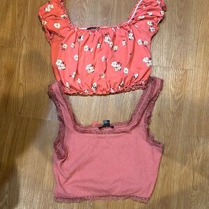 Floral Puff Sleeve Top and Lace Trim Tank